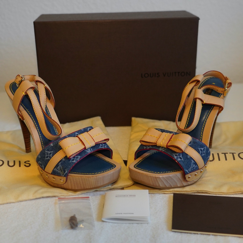 Louis Vuitton | Shoes | Louis Vuitton Heels Blue Monogram Size 37